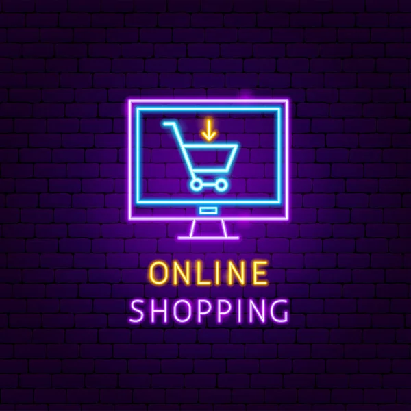 Online Shopping Neon Label Vektor Illustration Online Shop Promotion — Stock vektor