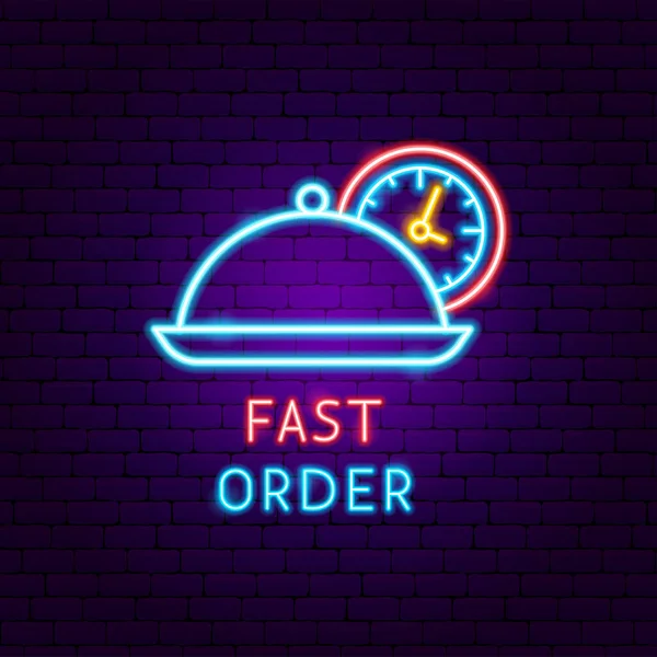 Fast Order Neon Label Vector Illustratie Van Voedselpromotie — Stockvector