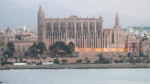 Catedral en la costa del mar. Palma de Mallorca, España — Vídeo de stock