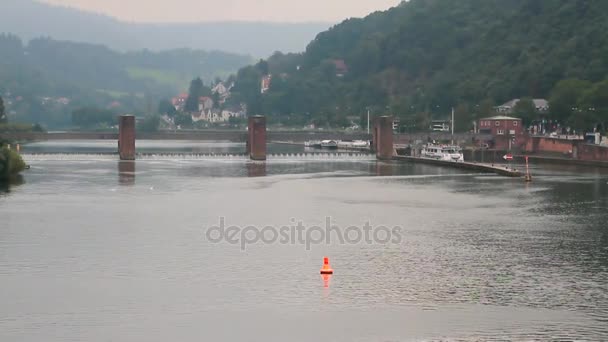 Rzeka, zapory i blokady. Heidelberg, ziemi Baden-Wrttemberg, Niemcy — Wideo stockowe