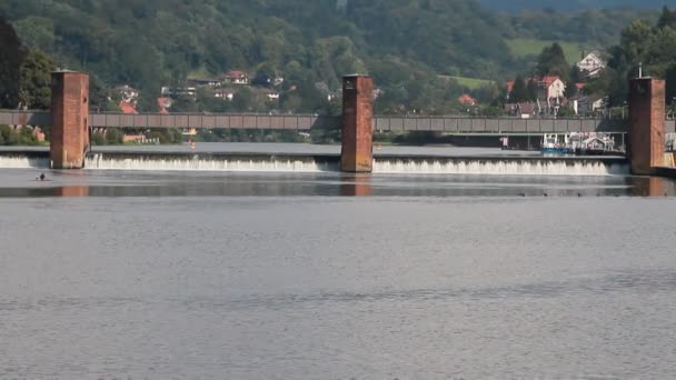 Přehrada na řece Neckar. Heidelberg, státní Bádensko Wrttemberg, Německo — Stock video