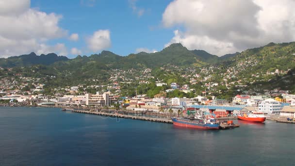 Hafen Und Stadt Auf Einer Insel Der Karibik Königstown Saint — Stockvideo