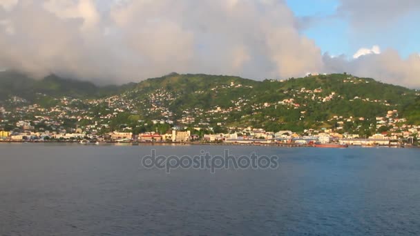 Baía Costa Cidade Montanhas Kingstown São Vicente Granadinas — Vídeo de Stock