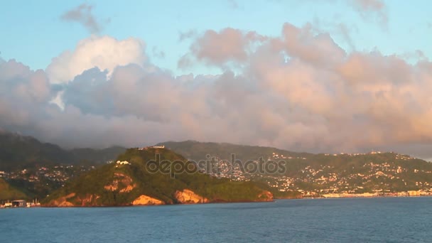 Sea Mountainous Coast Clouds Kingstown Saint Vincent Grenadines — Stock Video