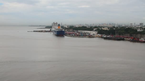 Ujścia Rzeki Ozama Ładunku Portu Santo Domingo Dominikana — Wideo stockowe