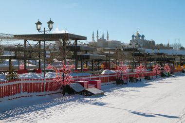 Karbysheva dolgu üzerinde yaya bölgesi. Kazan, Rusya Federasyonu