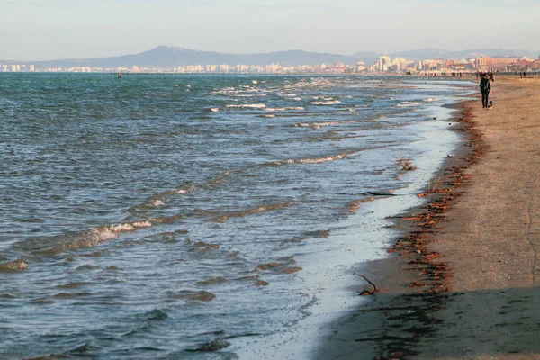 Mediterranean Sea and city ashore in early spring. Rimini, Italy — Stock Photo, Image