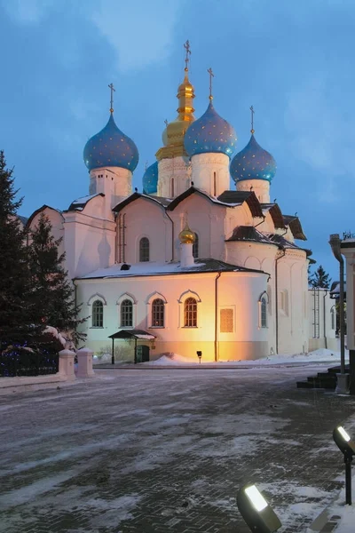 Katedra Zwiastowania Zimowy Wieczór Kazań Rosja — Zdjęcie stockowe
