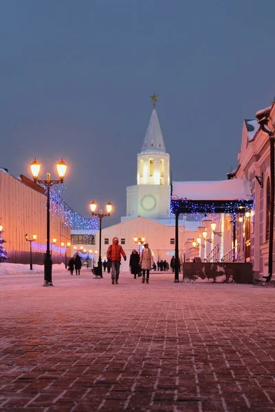Январская Ночь Городской Улице Kazan Russia — стоковое фото