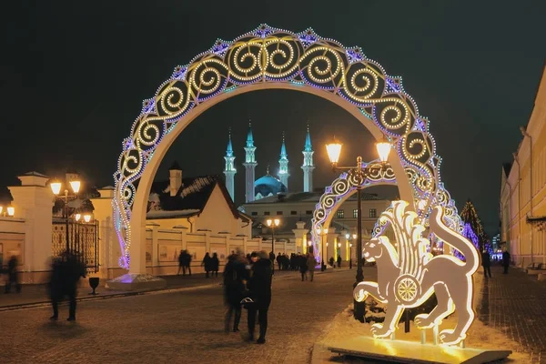 City Street Oudejaarsavond Kazan Rusland Rechtenvrije Stockfoto's