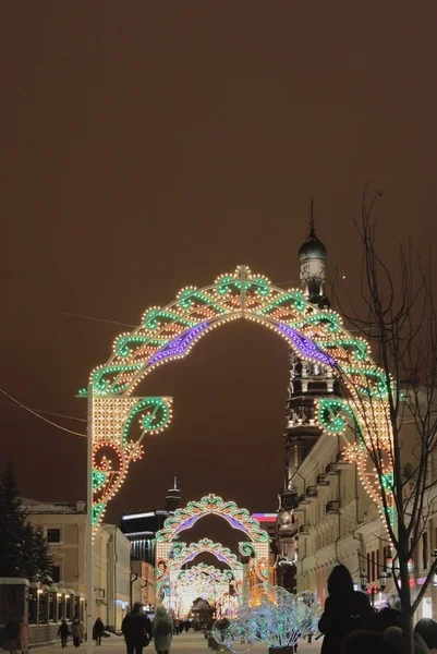 Noite Inverno Rua Pedonal Kazan Rússia — Fotografia de Stock