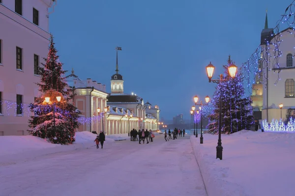 Calle City Noche Invierno Kazán Rusia — Foto de Stock