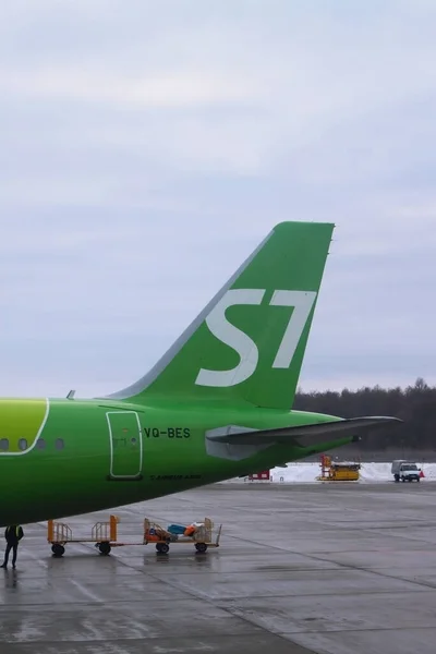 Kazan Russia Jan 2020 Tail Passenger Plane Airport Parking — Stock Photo, Image