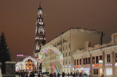 Kazan, Rusya - 19 Ocak 2019: Çan kulesi ve yeni yıl tatili