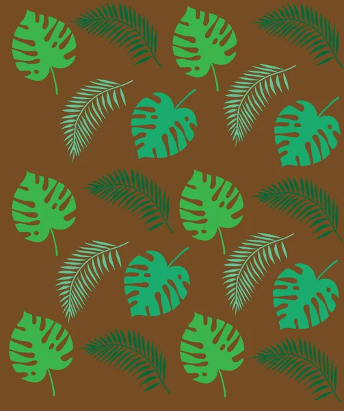 Vektorillustration Mit Tropischen Blättern Auf Braunem Hintergrund Für Tapete Dekoration — Stockvektor