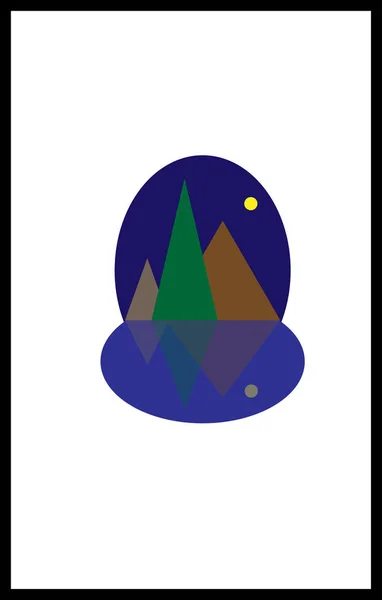 Скандальный Векторный Ночной Пейзаж Горами Озерами Луной Плаката Оформления Дизайна — стоковый вектор