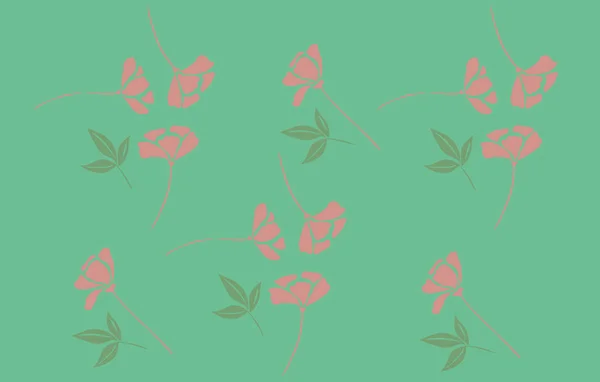 Patroon Van Roze Bloemen Groene Achtergrond Voor Design Behang Textiel — Stockvector
