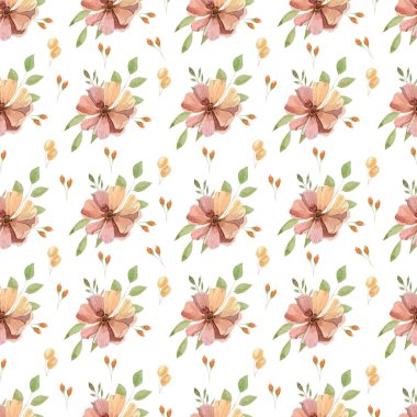 Beyaz arka gradda çiçek suluboya deseni