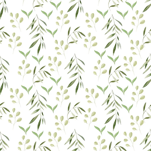 Padrão Aquarela Folhas Verdes Ilustração Primavera Sem Costura Padrão — Fotografia de Stock