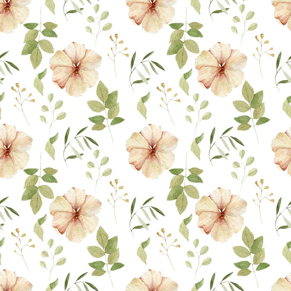 Λουλούδι Πράσινο Leawes Εικονογράφηση Μοτίβο Ακουαρέλα Λευκό Backgraund — Φωτογραφία Αρχείου