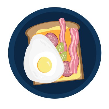 Kahvaltı Vektör illüstrasyon pastırmalı tost, her gün yeşil peynirli sandviç.