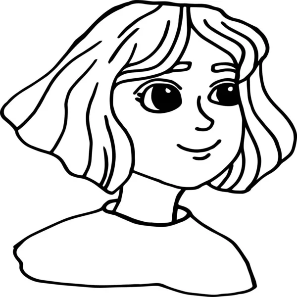 Illustration Visage Fond Blanc Belle Jeune Fille Aux Cheveux Courts — Image vectorielle