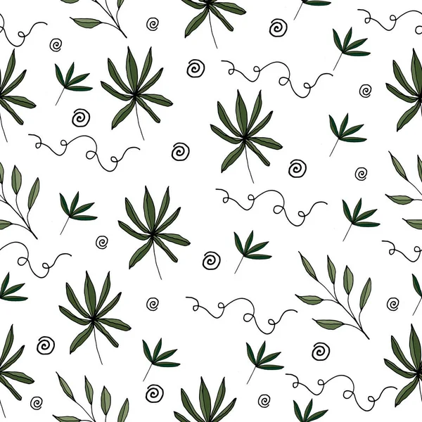 Yeşil Yapraklar Çizimi Kağıt Tekstil Duvar Kâğıdı Tekstil Tekstil Tekstil — Stok Vektör