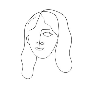 Devamlı çizgi, yüz çizimi, düz konsept, geometrik karalama elemanları bir çizgi sürekli çizim. vektör illüstrasyonu