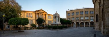 Nicosia, Cyprus, March 2017: Panorama of Faneromeni Square with Marble Mausoleum and Fanerome clipart