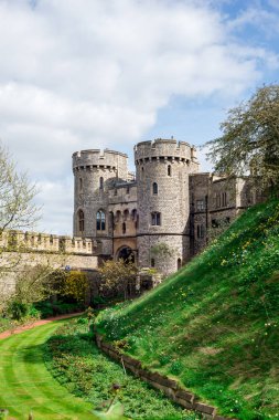 Windsor, İngiltere, Nisan 2017: Buckingham Sarayı ve Victoria Memorial modelleri Legoland rüzgarlar