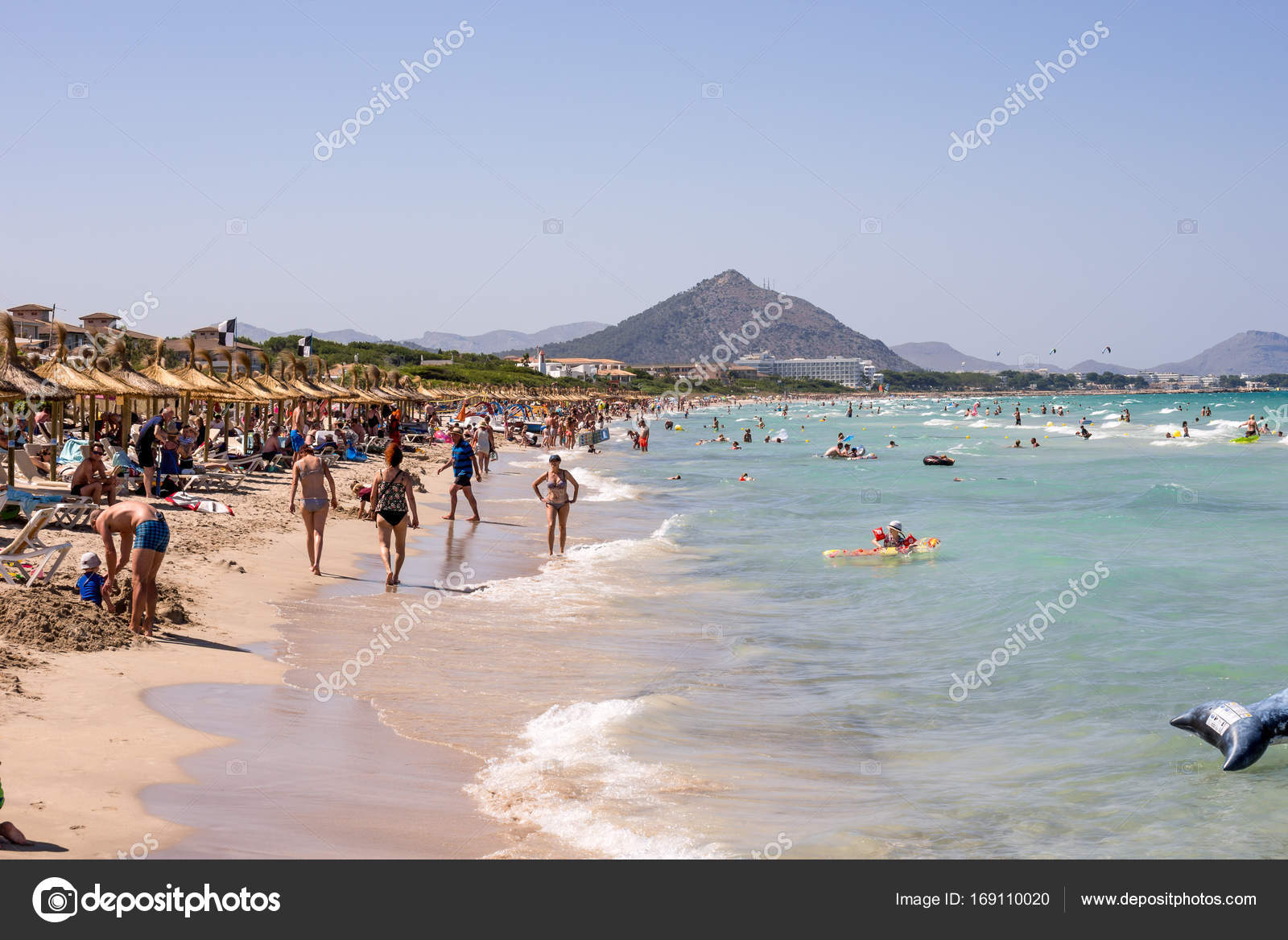 Alcudia Majorca Balearic Islands July 2017 Tourists At Playa