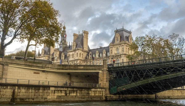 Pont Arcole Bridge Hotel Ville Building River Seine Central Paris — Stock Photo, Image