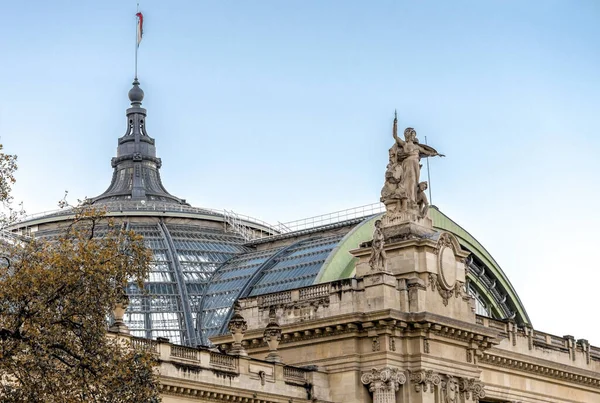 Grand Palais Museu Telhado Vidro Com Uma Bandeira Francesa Topo — Fotografia de Stock