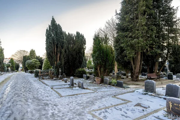 Caminos Helados Congelados Cementerio Lagard Invierno Frío Inusual Stavanger Noruega — Foto de Stock