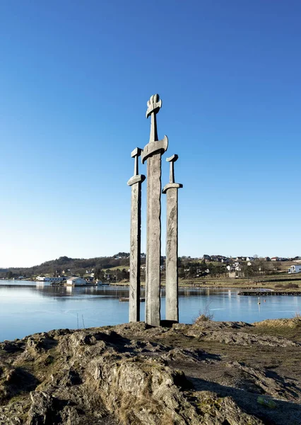 Sword Rock Three Swords Monument One Main Tourist Attractions Stavanger — Stock Photo, Image