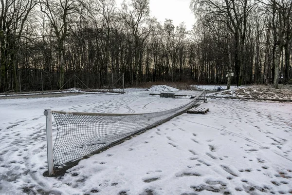 Plac Tenisowy Siatką Jednym Zewnętrznych Parków Publicznych Stavanger Norwegia Grudzień Zdjęcia Stockowe bez tantiem