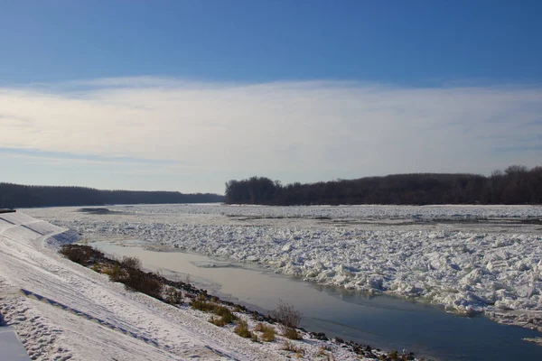 Río Danubio congelado, Voivodina — Foto de Stock