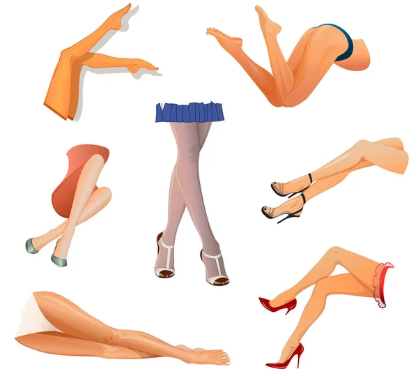 Conjunto de piernas femeninas en diferentes poses — Vector de stock