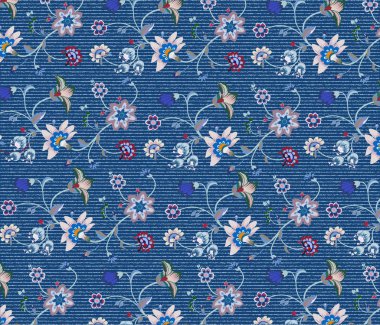 Denim kumaş çiçek nakış