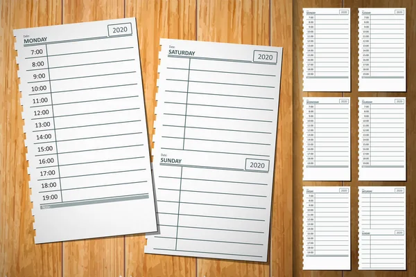Planner σχέδια εβδομαδιαία ημερολόγιο χαρτί σελίδα διάνυσμα κοινωνικό 2020 — Διανυσματικό Αρχείο