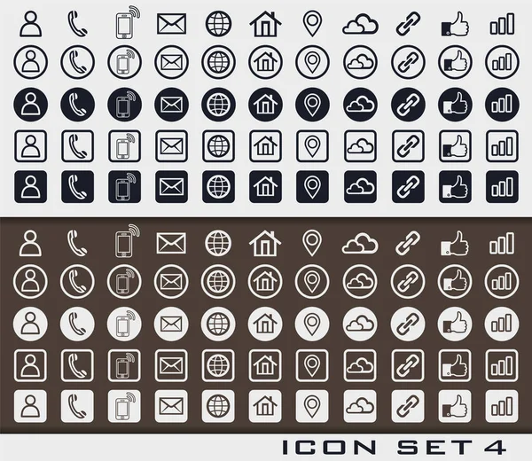 Conjunto icono 4 diseño de comunicación tarjeta de muestra vc red de redes sociales — Archivo Imágenes Vectoriales