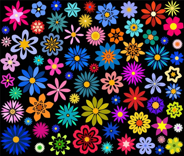 Many options for the shape of flowers on black background Stok Illüstrasyon
