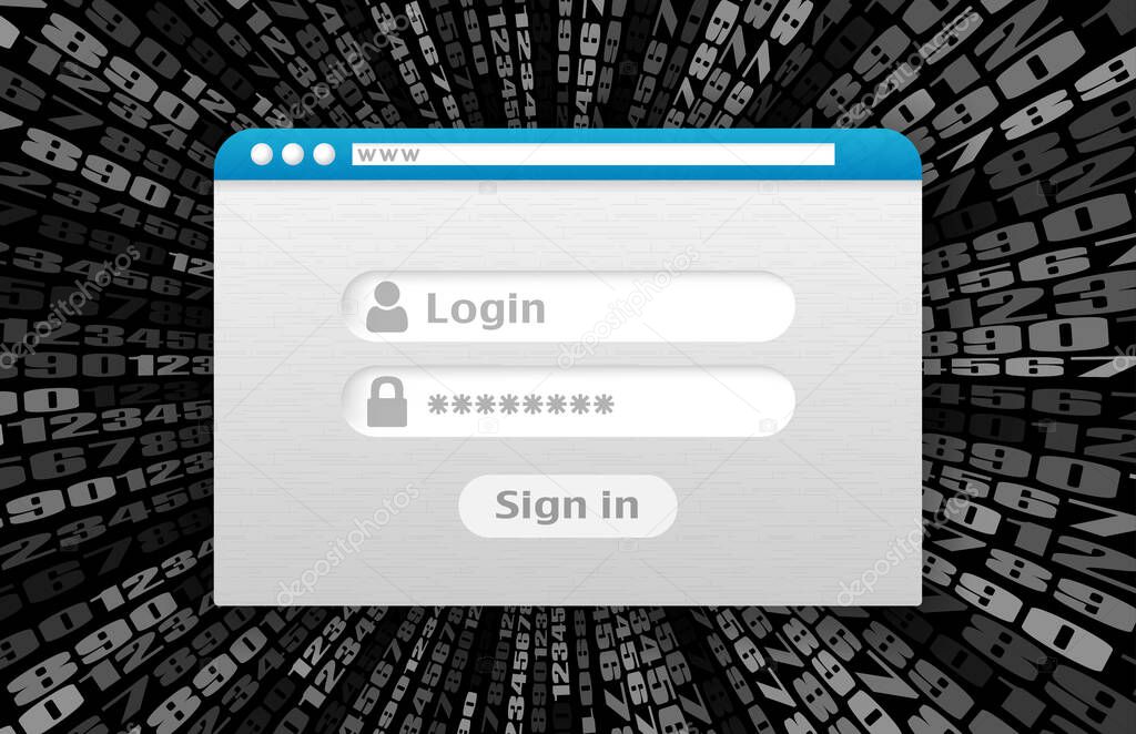Login window to your account web protection gray in perspective