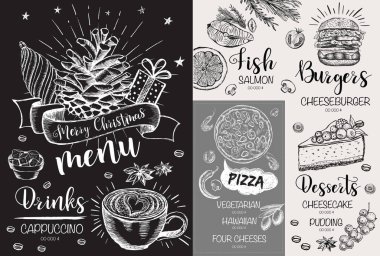 Noel menüsü. El çizimi çizimi. Çizim çizimi. Vektör.