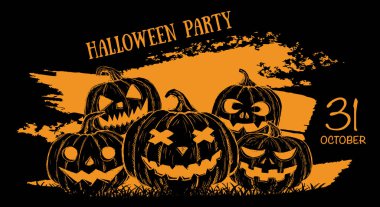 Cadılar Bayramı balkabağı seti. El çizimi illüstrasyon.