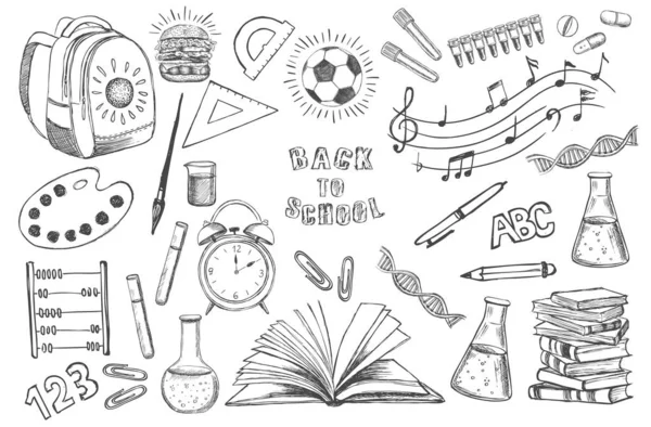 Terug Naar School Doodle Set Handgetekende Illustratie — Stockvector