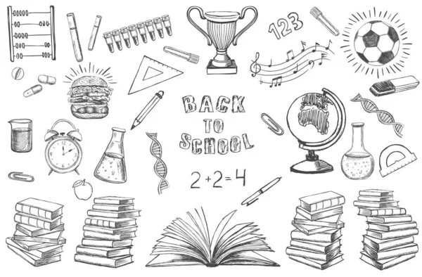 Back School Doodle Set Handgezeichnete Illustration — Stockvektor