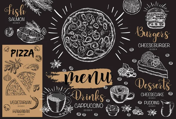 Kawiarnia Restauracja Kawiarnia Menu Szablon Projektu Ręcznie Rysowane Ilustracji — Wektor stockowy