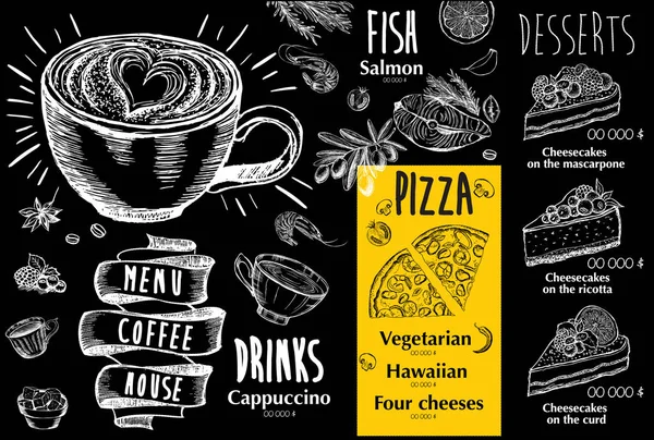 Speisekarte Restaurant Broschüre Flyer Mit Handgezeichneter Grafik — Stockvektor