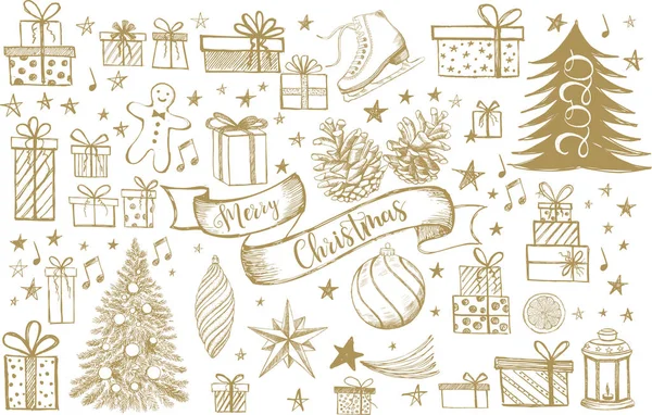 Feliz Natal Ano Novo Ilustração Desenhada Mão Coleção Doodle Natal — Vetor de Stock